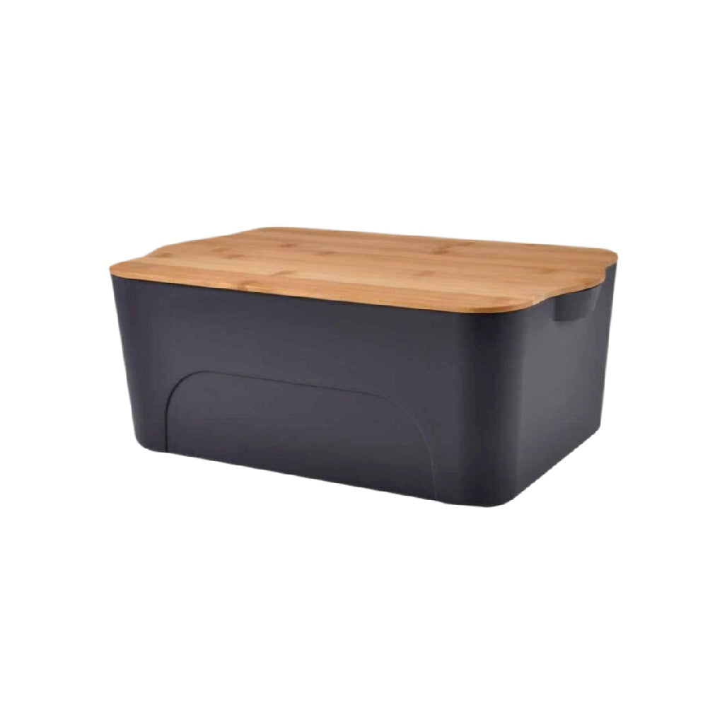 Boîte de rangement en plastique avec couvercle en bois - 40 x 30 x 15